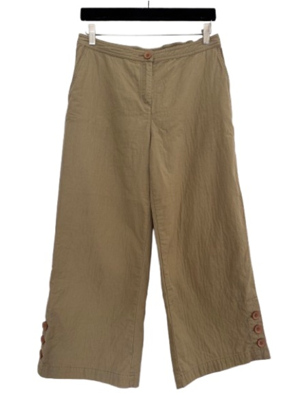 J. Jill Cotton Textured Wide Leg Pants Button Hem Cropped Coastal Boho